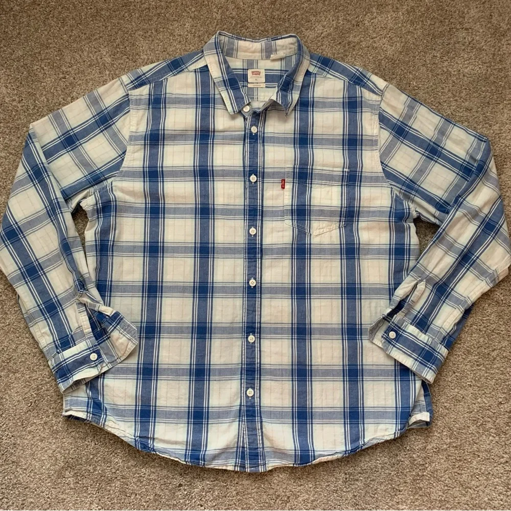 Levi’s Men's Classic 1 Pocket Standard-Fit Long Sleeve Shirt Plaid Hemp Size XL